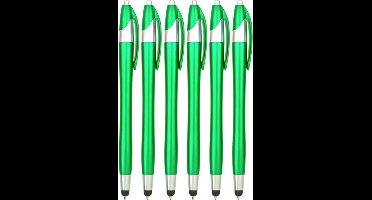 6 Stuks - Stylus Pen voor tablet en smartphone - Met Penfunctie - Touch Pen - Voorzien van clip - Groen
