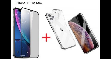 Hoesje Geschikt voor iPhone 11 Pro Max Screen Protecter Zwart + TPU Hoesje