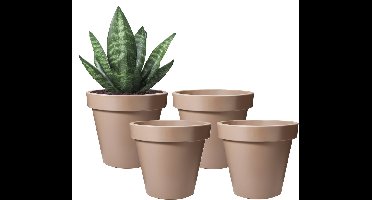 Pro Garden Bloempot - 4x - mokka bruin - rond - D25 cm - kunststof - plantenpot - tuin buiten