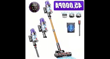 Draadloze Steelstofzuiger – Snoerloze Stofzuiger – Handstofzuiger – Stofzuiger Zonder Snoer – Steelstofzuiger Geel – 45 KPa Zuigkracht – 60 Minuten Gebruikstijd