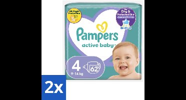 2 x Pampers – Luiers – Active Baby Maat 4 (9-14 kg) – 62 Luiers - Luiers Voor Baby - Droge Luiers - Actieve Baby - Superabsorberende Luiers - Anti-lek Luiers