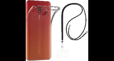 Set met hoesje en nekband voor xiaomi redmi 8a - Flexibele, transparante TPU-bescherming, verstelbare universele nekband voor mobiele telefoons, zwarte nekband, transparante draagriem van Phonillico®