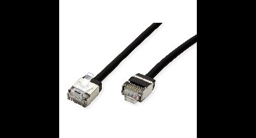 ROLINE U/FTP DataCenter Patchkabel Cat.6A (Klasse EA), LSOH, dun, extra korte stekker, zwart, 1,5 m