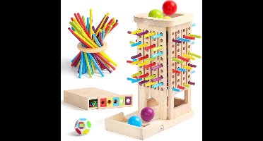 Montessori speelgoed - 3-in-1 bordspellen en educatieve spellen vanaf 4 jaar - met 40 houten stokjes - opbergdoos, sorteerspel, kleurenleer, stapeltoren, kinderspellen