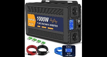 1000W Omvormer – Zuivere Sinus Omvormer – Spanningsomvormer – Inverter 12V Naar 230V – Autoomvormer – LCD Display – Afstandsbediening
