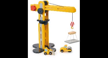 Big Yellow Crane With 2 Construction Vehicles