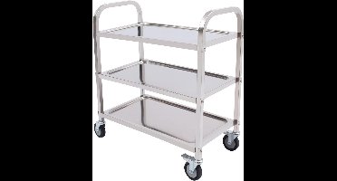 Serveerwagen RVS – Serveerwagen Keukentrolley – Trolley Met Wielen – Opbergwagen – Servierwagen – 3 Lagen – 360° Draaibare Wielen Met Remmen – Maximaal 25 Kg Belasting – Afm. 75x40x83,5 cm