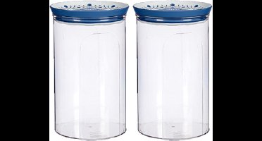 4x stuks voorraadpot/bewaarpot transparant/blauw met deksel L12xB12xH18 cm - 1200 ml - Kunststof voorraadpotten