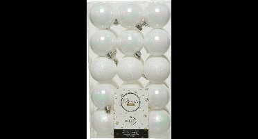 Decoris kerstballen - 30x st - wit parelmoer - D6 cm - kunststof - kerstversiering
