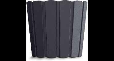 Prosperplast Bloempot/plantenpot - antraciet - kunststof - D24 x H22 cm - houtlook - buiten