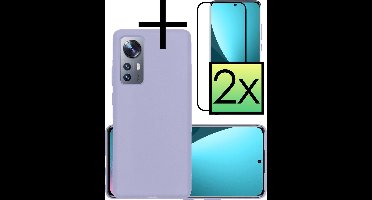 Hoesje - Met 2x Screenprotector - Geschikt voor Xiaomi 12 Pro - Sterk & Shockproof - Back Cover - Siliconen Case - Telefoon Hoes - Lila
