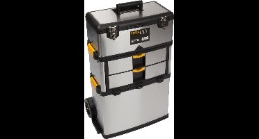 Perel Gereedschapswagen 3-in-1, trolley, roestvrij staal, met telescopische handgreep, grote wielen en 3 afneembare compartimenten, voor professionals en doe-het-zelvers, 830 x 354 x 570 mm