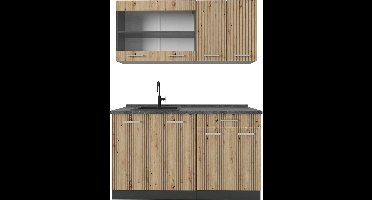 Vicco R-Line Eenpersoonskeuken – 140 cm, WB Antraciet Artisanaal eiken/antraciet