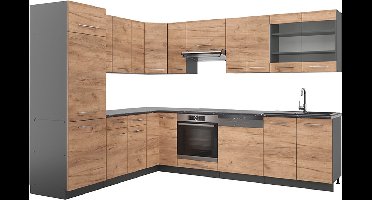 Vicco Fame-Line Hoekkeuken – 287 x 60 cm, WB Antraciet Eik goud/antraciet