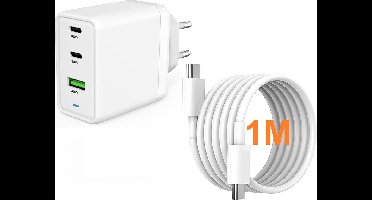 USB-C Adapter 65W met USB-C naar USB-C Oplader Kabel 1 Meter - Snellader Geschikt voor oplader Samsung S25, S25 Ultra, A56, A36, A26, S24, S24 Plus, S24 Ultra, S23, S23 Ultra, A55, A35, A15, A14, A25, S22 Ultra, S21 , S21 Ultra, Galaxy Tab A8 / A9