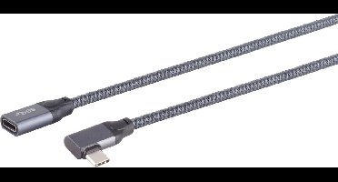 USB-C verlengkabel | haaks (links/rechts) | USB3.2 20 Gbps | PD 100W | 4K 60Hz | aluminium/nylon | 2 meter