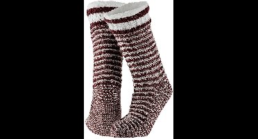 Apollo huissokken/slofsokken - Dames - anti-slip - rib gebreide/fleece - bordeaux rood - one size - Slaapsokke
