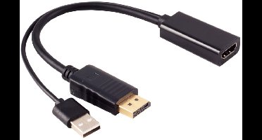 HDMI (v) naar DisplayPort (m) + USB-A (m) actieve adapter | HDMI2.0 | DP1.2 | 4K 60Hz | 0,20 meter