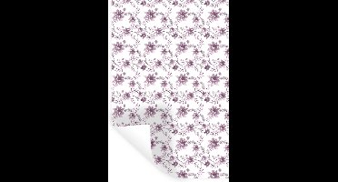 Muurstickers - Sticker Folie - Bloemen - Paars - Wit - 20x30 cm - Plakfolie - Muurstickers Kinderkamer - Zelfklevend Behang - Zelfklevend behangpapier - Stickerfolie