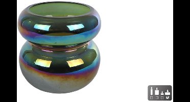 Windlicht Erik metallic groen glas 9x9cm