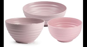 Plasticforte onbreekbaar servies kommetjes - roze - kunststof - 13 x 7 cm - 15 x 8 cm - 19 x 5 cm - 12x stuks - Camping - Keuken