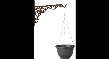 Hangpot + Muurhaak Bari - antraciet - D25 cm - kunststof - metaal - tuinaccessoires