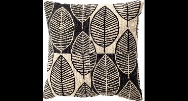Dutch Decor DAKOTA - kussenhoes 45x45 cm - bladmotief - gerecycled - Raven - zwart - met rits - zonder binnenkussen