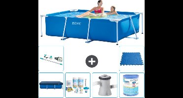 Intex Rechthoekig Frame Zwembad - 220 x 150 x 60 cm - Blauw - Inclusief Afdekzeil - Onderhoudspakket - Zwembadfilterpomp - Filter - Stofzuiger - Vloertegels