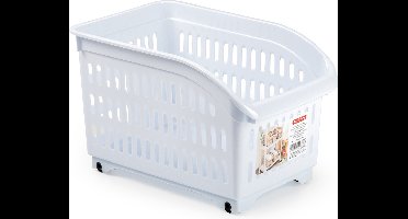 Plasticforte opberg Trolley Container - wit - op wieltjes - L30 x B18 x H19 cm - kunststof - opslag box/bak - 10 liter