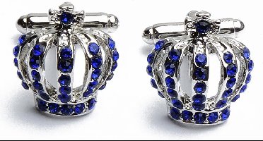 Manchetknopen - Kroon Queen Zilver Blauw Diamantjes