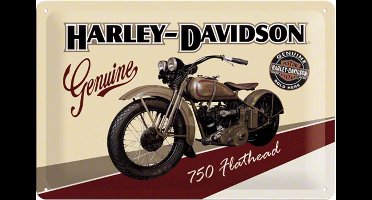 Harley-Davidson 750 Flathead. Metalen wandbord in reliëf 20 x 30 cm.