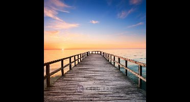Schilderij - Pier bij zonsondergang , Multikleur , 3 maten , Premium print