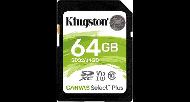Kingston Canvas Select Plus - Flashgeheugenkaart - 64 GB - Video Class V10 / UHS-I U1 / Class10 - SDXC UHS-I
