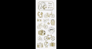 Stickers Goud - Wereld Thema Stickers - Zelfklevende Gouden Stickervellen - Reizen & Cultuur Stickers - DIY Versiering - Kaarten Maken & Scrapbooking - 10x24 cm - 1 Vel