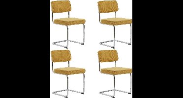 24Designs Jayson Stoel - Set Van 4 - Rib Stof Geel - Chromen Sledeframe