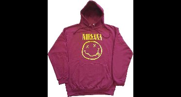 Nirvana - Yellow Happy Face Hoodie/trui - S - Rood
