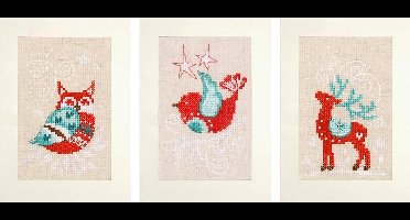 Wenskaart kit Winterfiguren set van 3 - Vervaco - PN-0158162