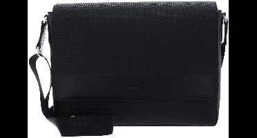 LACOSTE Leren laptoptas met laptopvak Messenger Bag Noir zwart