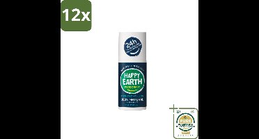Happy Earth – Deodorant Roll-On – 100% Natuurlijk Men Protect – 75 ml - Voordeelverpakking - 12 stuks - Deodorant zonder aluminium - Huidvriendelijk