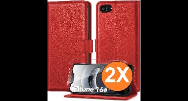 Hoesje Geschikt voor iPhone 16e / iPhone 17e hoesje bookcase Rood met screenprotectors 2 stuks