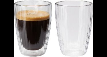 Excellent Houseware dubbelwandige Koffieglazen - 2x - theeglazen - 350 ml - D9 x H12 cm