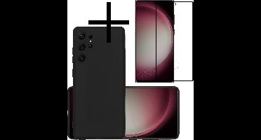 Hoesje - Met Screenprotector - Geschikt voor Samsung Galaxy S23 Ultra - Sterk & Shockproof - Back Cover - Siliconen Case - Telefoon Hoes - Zwart