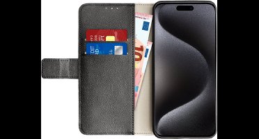 Just in Case hoesje geschikt voor iPhone 15 Pro Max Hoesje met Pasjeshouder - Bookcase Classic - Zwart