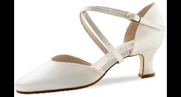 Werner Kern Patty LS Bruidsschoenen en Dansschoenen Dames - Lederen Zool - Hak 5,5 cm - Wit Satijn - Drukknoopje - Dichte Neus - Ballroom, Latin, Salsa, Tango - Werner Kern Bridal - Wit - 36