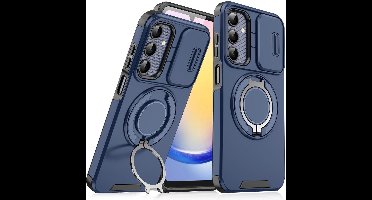 Hoesje Geschikt voor Samsung Galaxy A16 4G / 5G hoesje Blauw backcover met Met Draaibare Ring Houder en camera bescherming