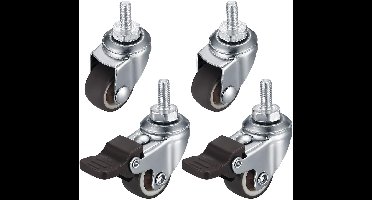 wielen - 4 stuks - met rem - 360 graden draaibaar - stil - rubberen - met schroefdraad - Laadvermogen 35 kg - 6,4 x 2,5 x 5,9 centimeter - grijs