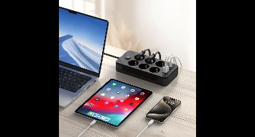 Tech-Protect - Stekkerdoos met 3 USB C en 3 USB A - Aan/Uit Schakelaar - 6 Stopcontacten - Zwart