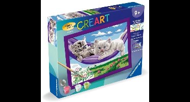CreArt Kids 18x24cm Kittens in de hangmat, verf op nummer kit, vanaf 9 jaar, 25828, Ravensburger