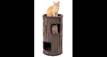 Krabton voor katten – Krabton Enes Grijs M – 42x42x90 cm – luxe krabmeubel met 3 verdiepingen – Flamingo First Class Selection