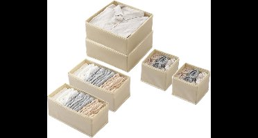 opbergdoos - Opvouwbare - 6 stuks - zachte stof dressoir lade verdelers - 27,5D x 27,5B x 12H centimeter - beige
